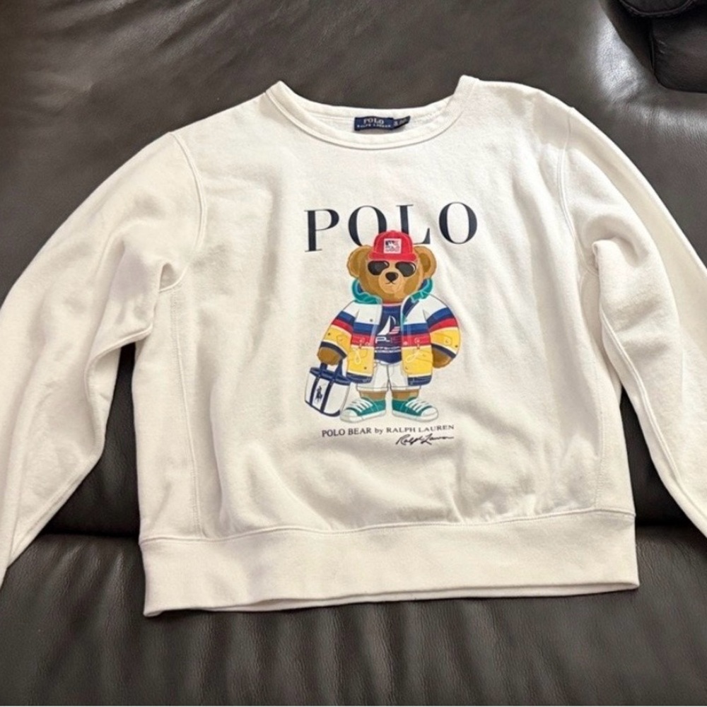 Ralph Lauren White Crew Neck Sweater with Polo Bear